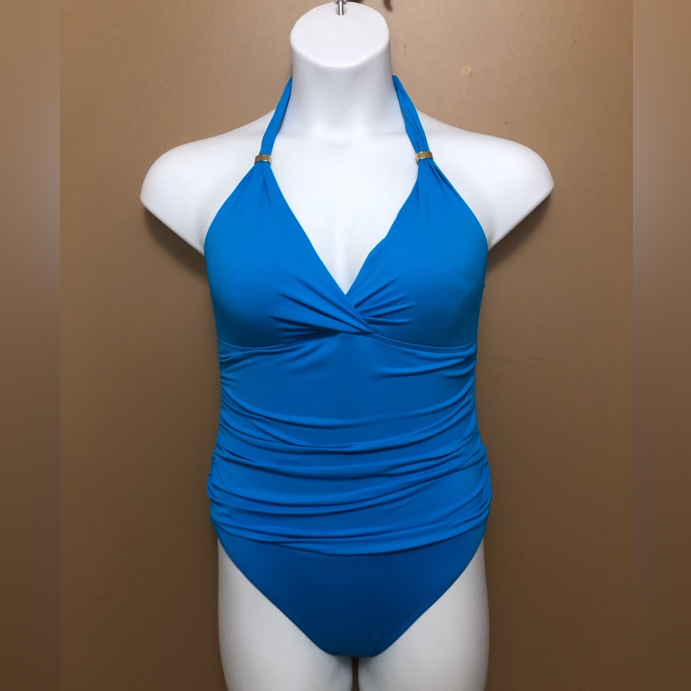 Blue One-pieces Tie Neck Swimsuit